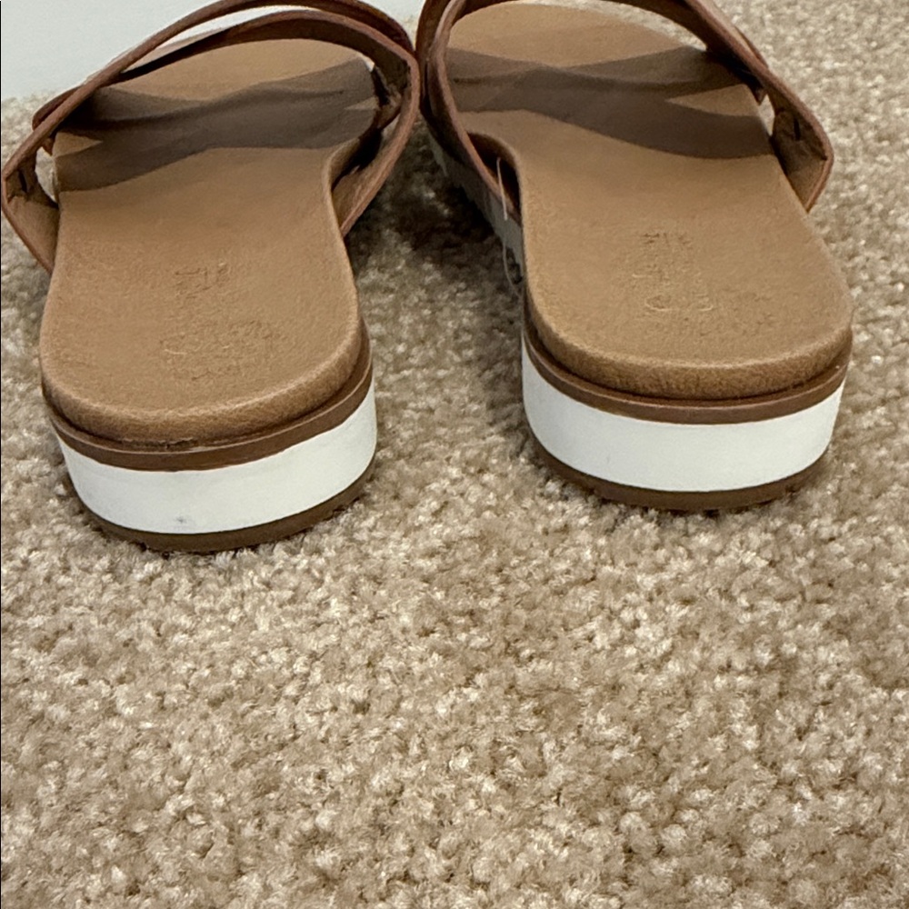 Catherine Malandrino Cognac Tan Cross-Strap Slide Sandals Size 6.5- NWOT - Picture 6 of 9